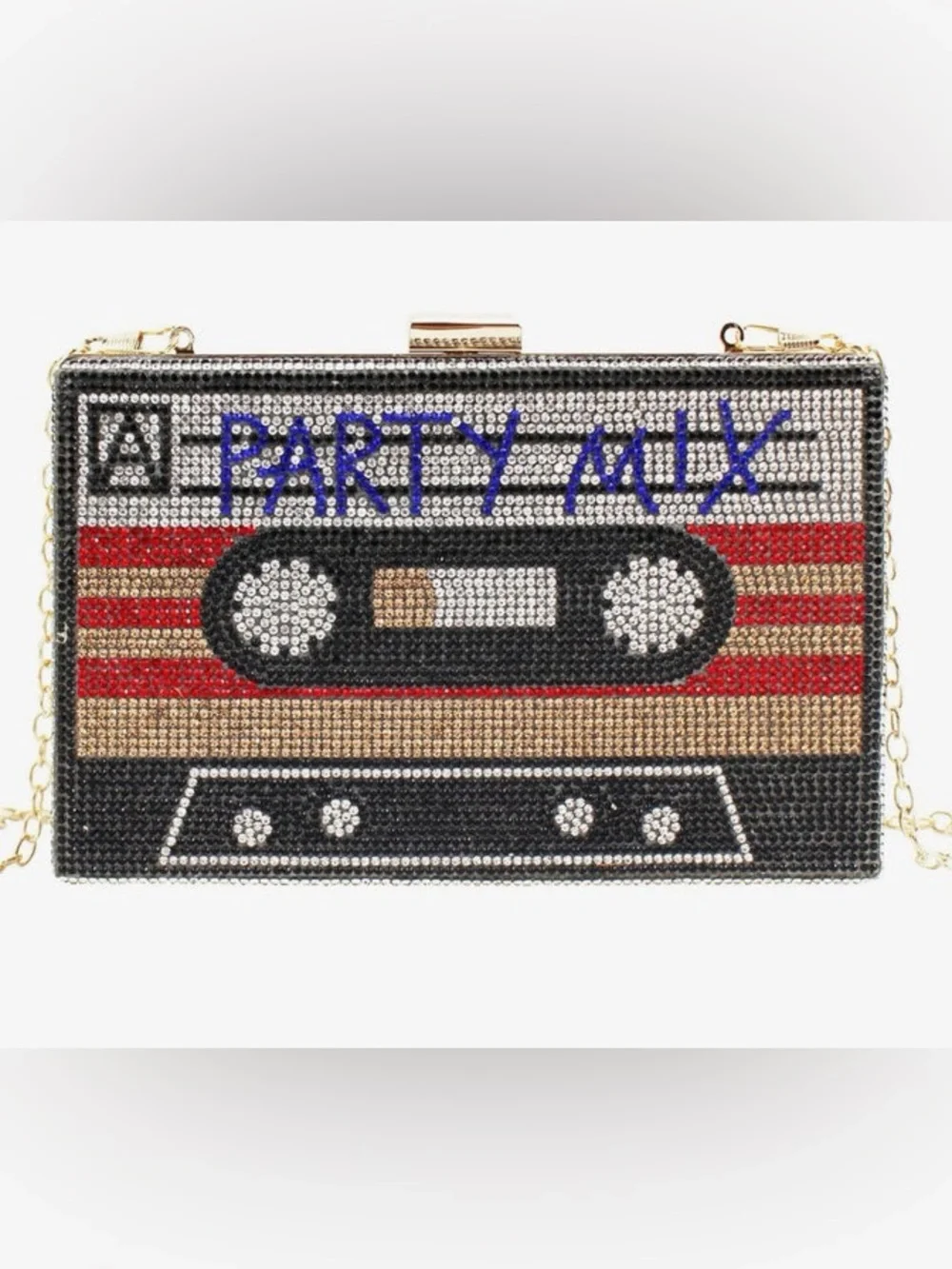 Party Mix Crystal Cassette Crossbody Bag - Black/Multi